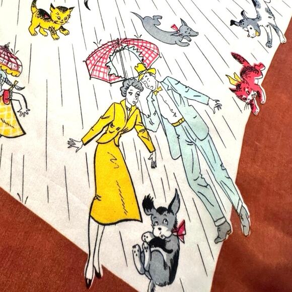Silk Hand Rolled Raining Cats and Dogs Vintage Scarf RARE - Picture 2 of 14